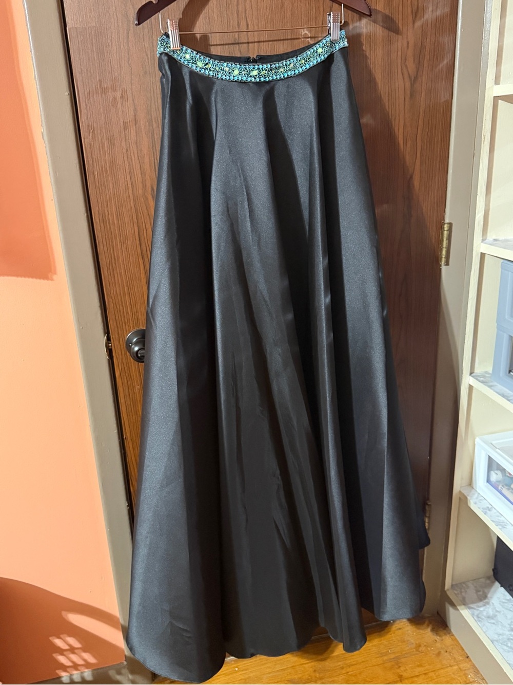 Alyce Paris Black Gown with Teal Beaded Bodice 2 pc - Picture 2 of 4